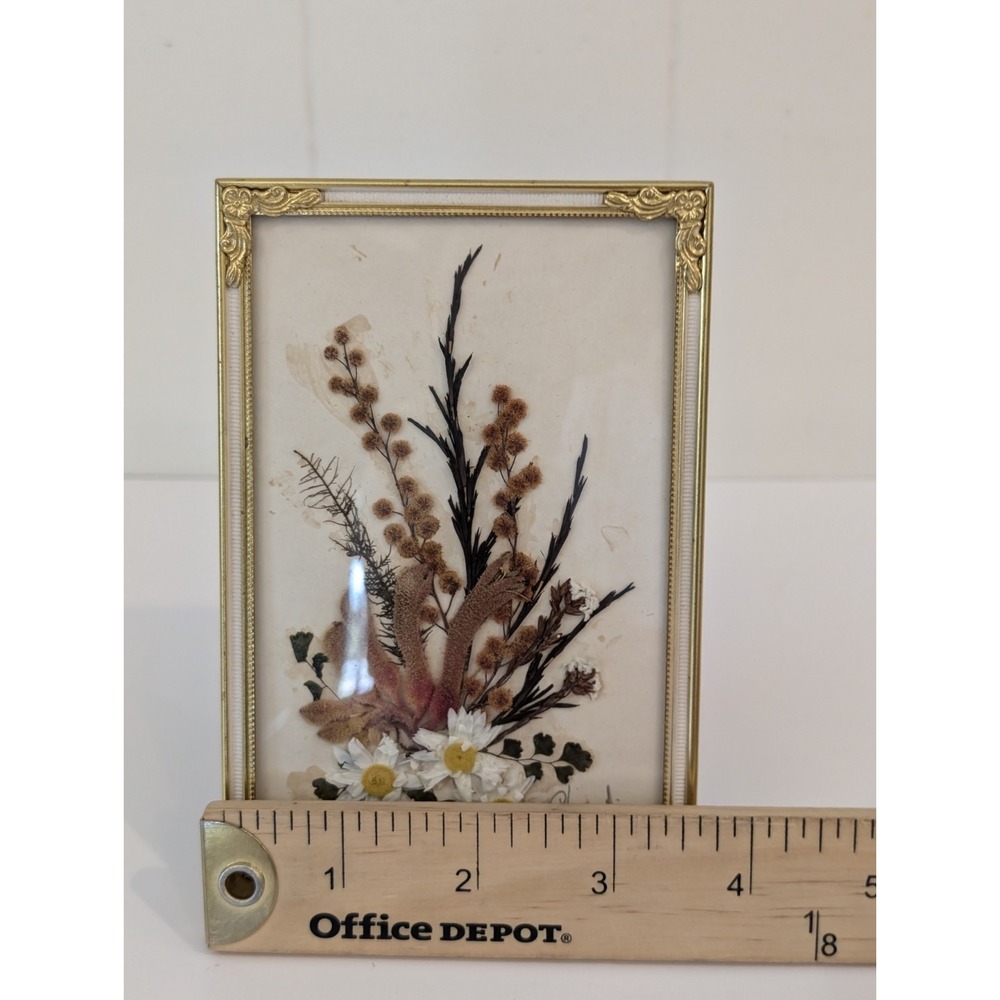 Vtg Framed Floral Dried Flower Picture Art Wall Hanging Signed Stella Turner - Picture 15 of 16